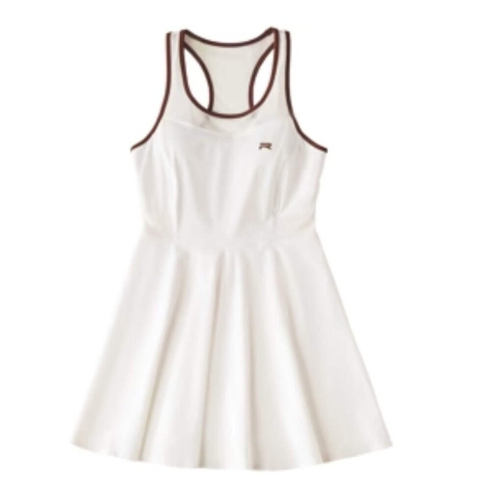 Ramsports Racer Flare Dress | White & Brown Tennis Pickleball Dress activewear s